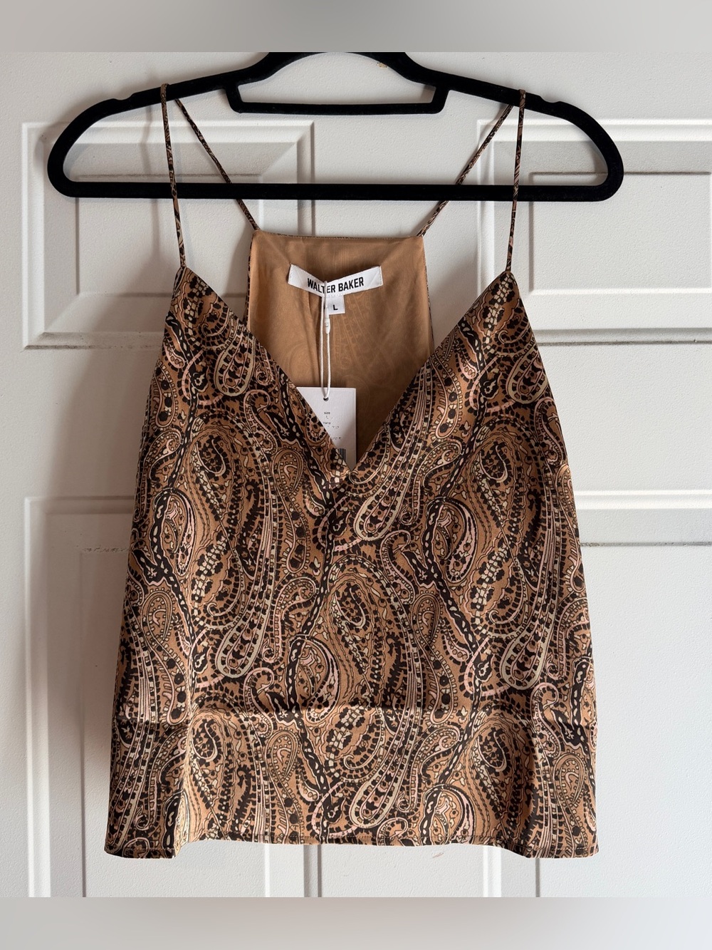 Walter Baker NWT Brown Black Paisley Satin Cami tank top size Large